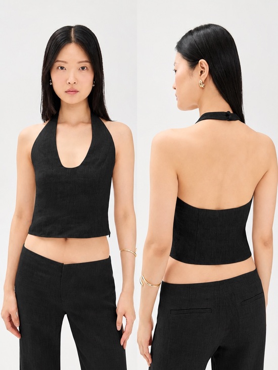 Reformation Tops - Reformation Sasha black linen top halter cropped tank casual summer trendy NWT 2